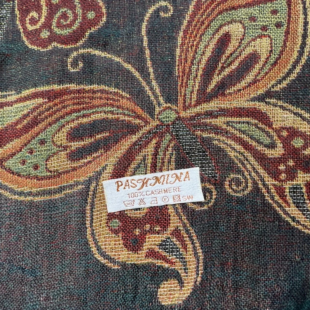 Boho Floral Butterfly Pashmina Scarf Fringe Shawl Vintage Earthy Wrap Cashmere